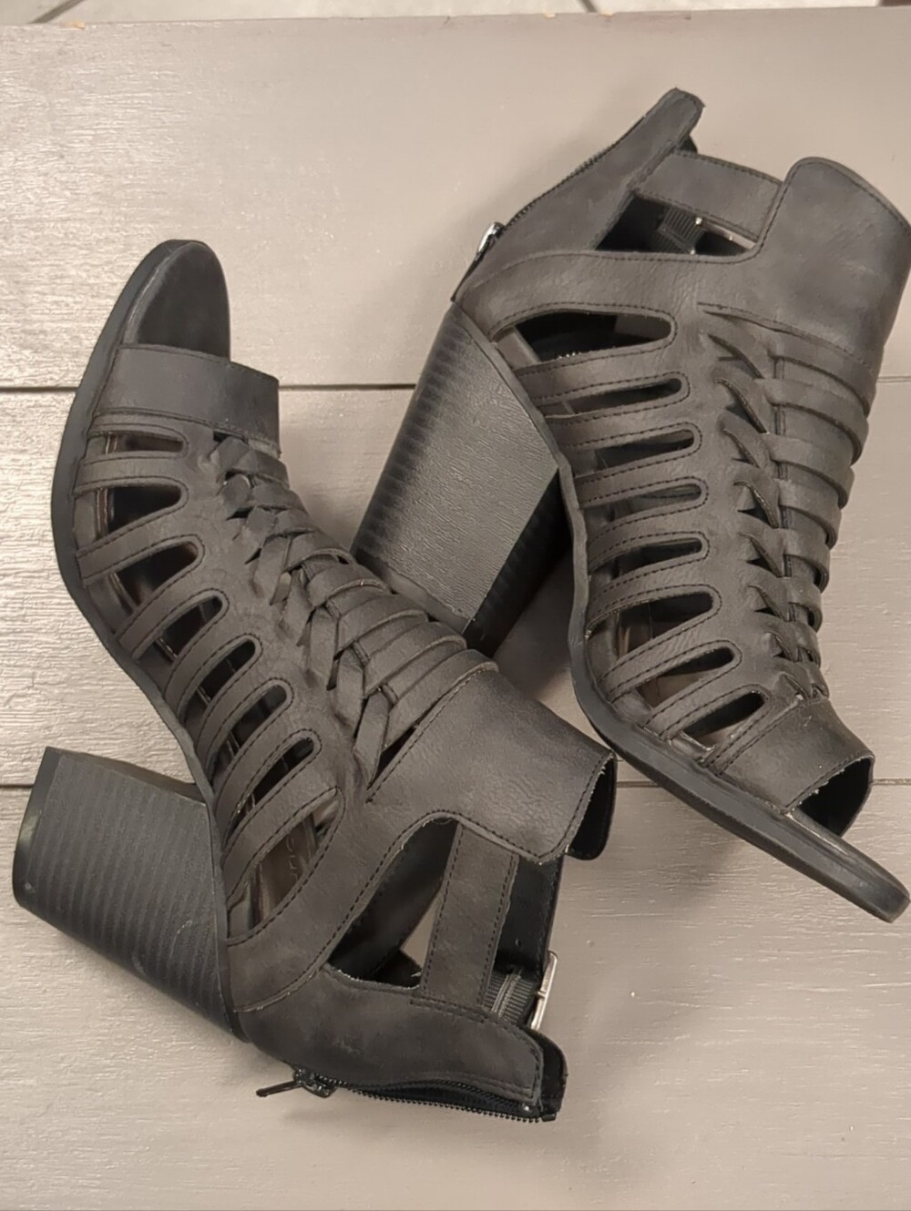 Maurices Black Cutout Lace Block Heel Sandals
